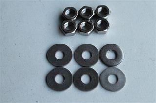 Details van 6 moeren en rondelen RVS